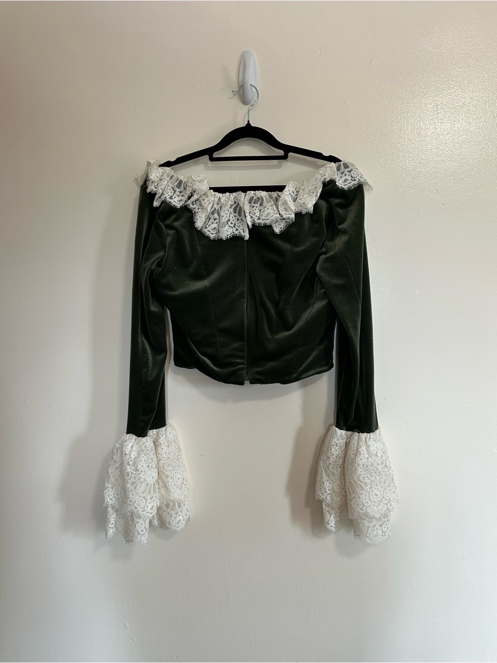 House of CB JACINDA Forest Green Velvet Lace Trimmed Corset Top, Large